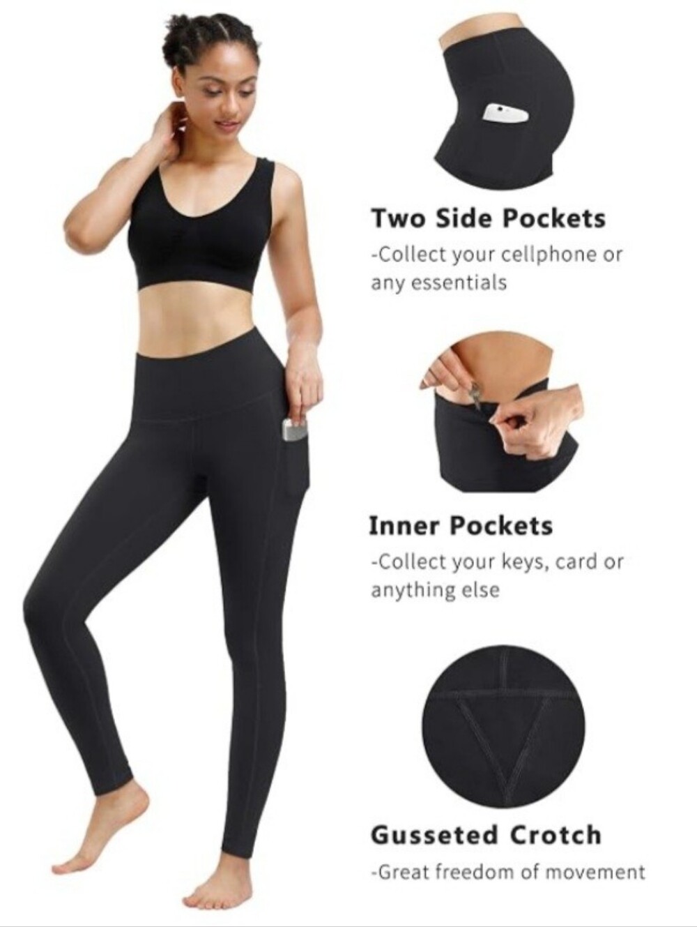 Fengbay Amazon Black High-Rise Leggings with Side Pockets